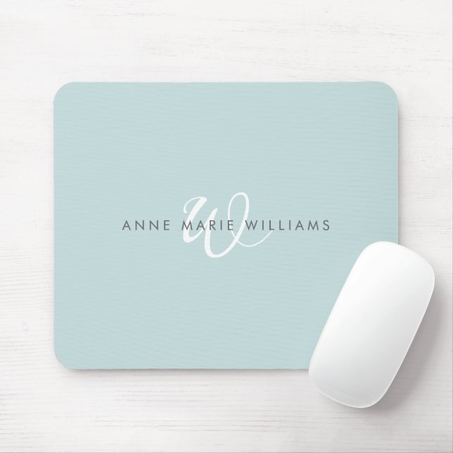 Mousepad Monograma Moderna em Escrita Teal Verde Branco (Com mouse)