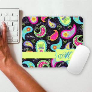 Mousepad Monograma moderno colorido preto do teste padrão