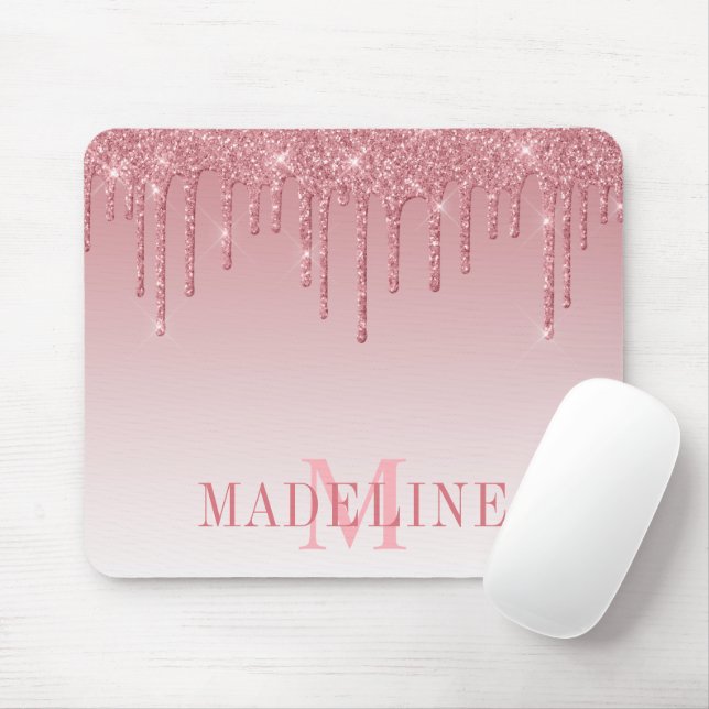 Mousepad Monograma moderno, cor-de-rosa, empoeirado, cor-de (Com mouse)