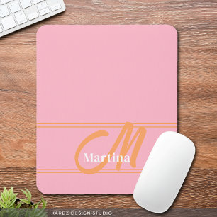 Mousepad Monograma Moderno Cor-de-Rosa Laranja Inicial