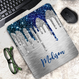 Mousepad Monograma moderno de brilho azul esbranquiçado