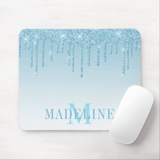 Mousepad Monograma Moderno de Leve Azul Luminosa Azul