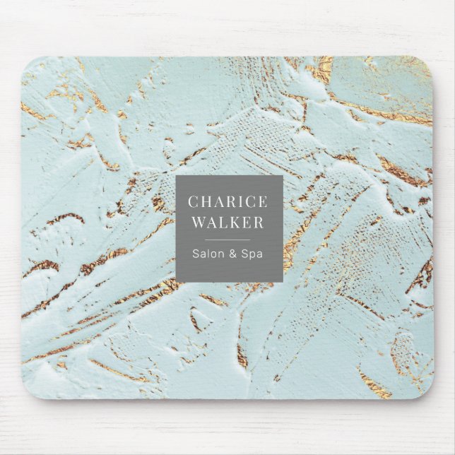 Mousepad monograma moderno de ouro azul texturizado Mousepa (Frente)