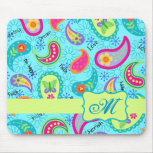 Mousepad Monograma moderno de Paisley do verde azul de