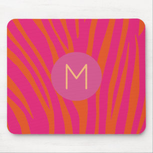 Mousepad Monograma Moderno de Zebra Rosa e Laranja Stripe