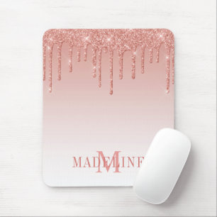 Mousepad Monograma moderno e fascinável Rosa de brilho