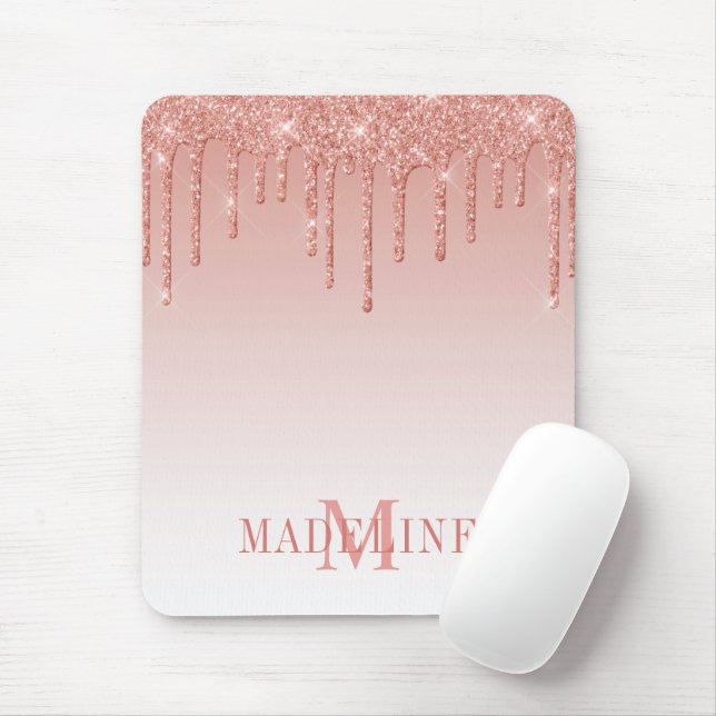 Mousepad Monograma moderno e fascinável Rosa de brilho (Com mouse)