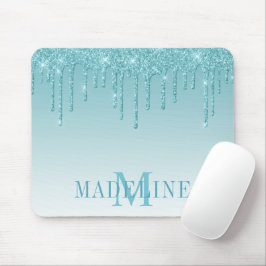 Mousepad Monograma moderno e faseável de Aqua Glitter