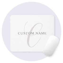 Mousepad Monograma Moderno Elegante | Cinza e Branco (editá