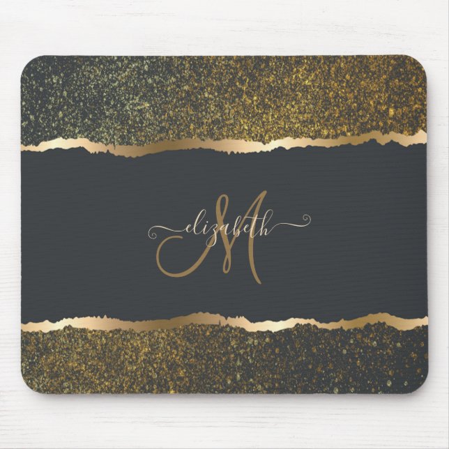 Mousepad Monograma Moderno Elegante com Toque Dourado (Frente)