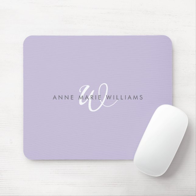 Mousepad Monograma Moderno em Escrita Branca Lavanda (Com mouse)