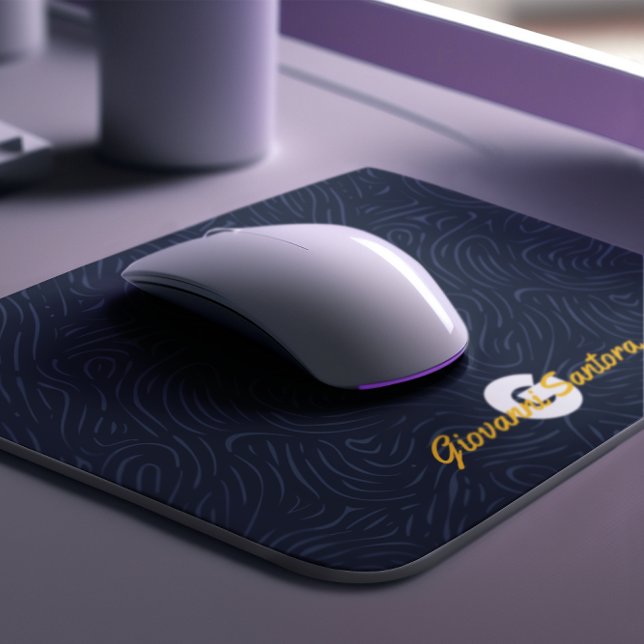 Mousepad Monograma Moderno em Padrão Marinho Abstrato (Criador carregado)