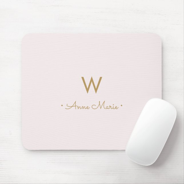 Mousepad Monograma moderno em rosa bege dourado com letra c (Com mouse)