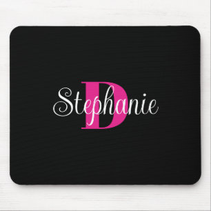 Mousepad Monograma Moderno Feminino Preto Branco e Rosa Vib