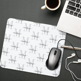 Mousepad Monograma Moderno Minimalista Preto Branco