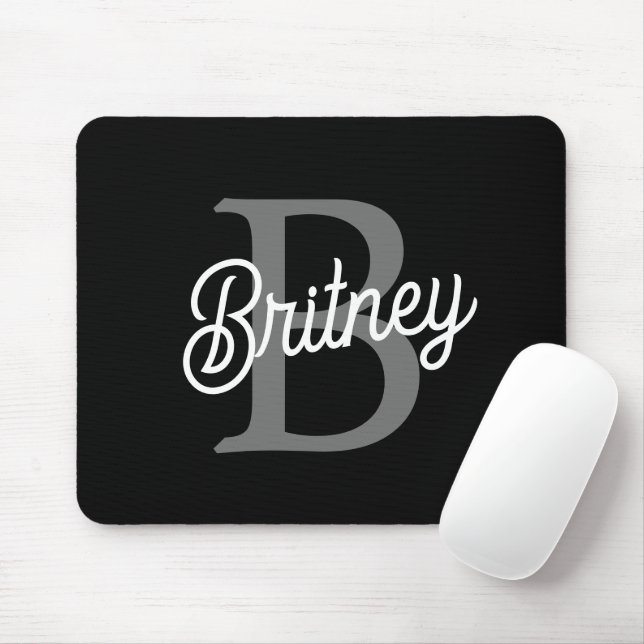 Mousepad Monograma Moderno Nome do Elegante Script de Cinza (Com mouse)
