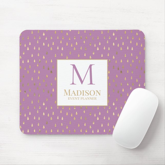 Mousepad Monograma Moderno Tendência Gota de Chuva Dourado  (Com mouse)