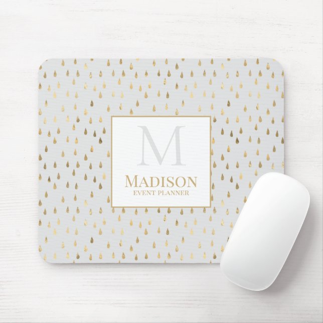 Mousepad Monograma Moderno Tendência Gota de Chuva Dourado  (Com mouse)