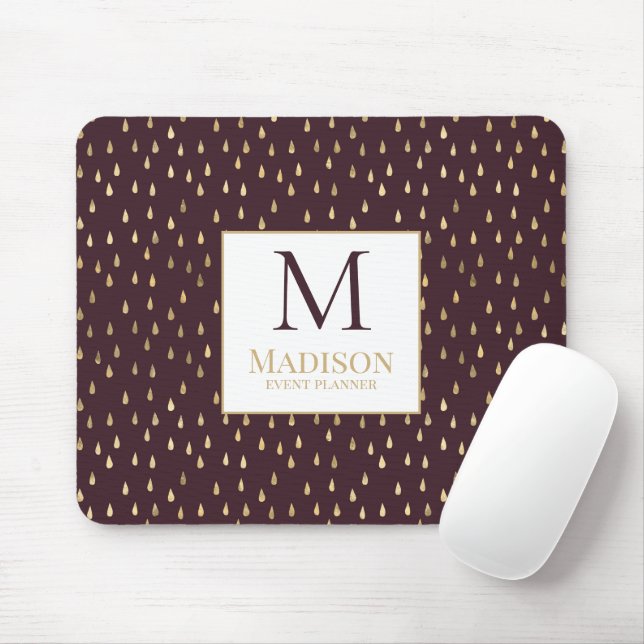 Mousepad Monograma Moderno Tendência Gota de Chuva em Doura (Com mouse)