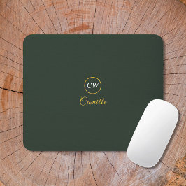 Mousepad Monograma Na moda Dourado e Floresta Verde
