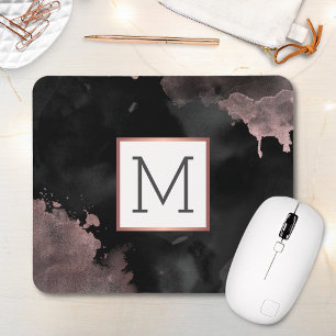 Mousepad Monograma Negra Negra rosa Dourada