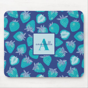Mousepad Monograma Nome Blue Summer Strawberry Padrão
