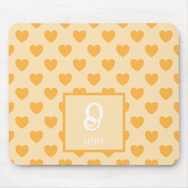 Mousepad Monograma Nome Corações Laranja Padrão (Frente)