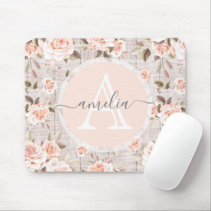 Mousepad Monograma Nome Madeira russa e Rosas de vinagre Ro