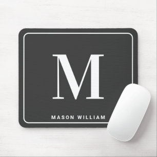 Mousepad Monograma & Nome Minimalista Moderno - Cinza Carvã