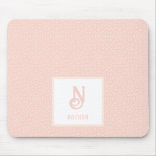 Mousepad Monograma Nome Neon Pink Heart Peach Padrão