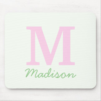 Mousepad Monograma Nome Personalizado Inicial Rosa Verde