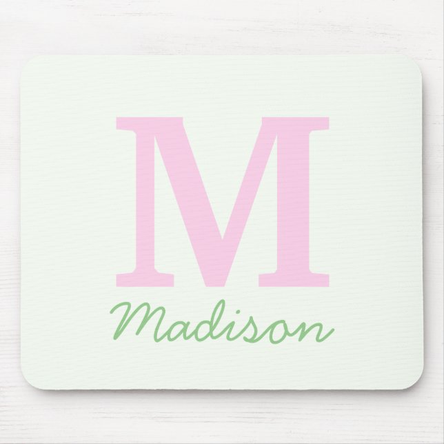 Mousepad Monograma Nome Personalizado Inicial Rosa Verde (Frente)