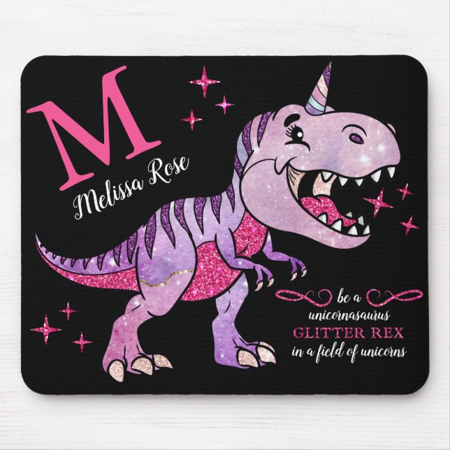 Mousepad Monograma Nome Unicornasaurus Glitter Rex (Frente)