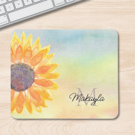 Mousepad Monograma Nome Watercolor Sunflower