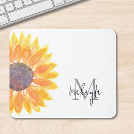 Mousepad Monograma Nome Watercolor Sunflower