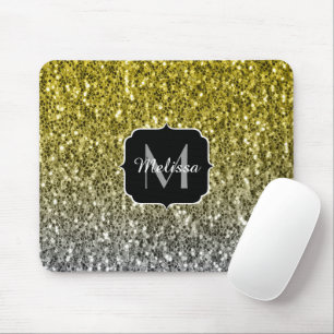 Mousepad Monograma ombre com brilho escuro prata dourado