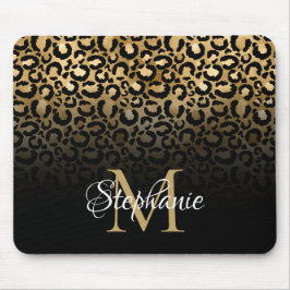 Mousepad Monograma Ombre de Leopardo Preto e Dourado Femini