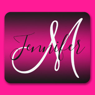 Mousepad Monograma Ombre Preto Elegante e Rosa Quente