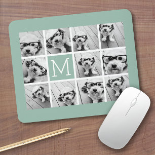 Mousepad Monograma original verde do costume da colagem da