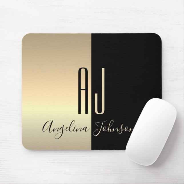 Mousepad Monograma Ouro Preto (Com mouse)
