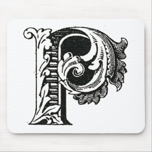 Mousepad Monograma P, Letra P, Alfabeto P, Preto e Branco