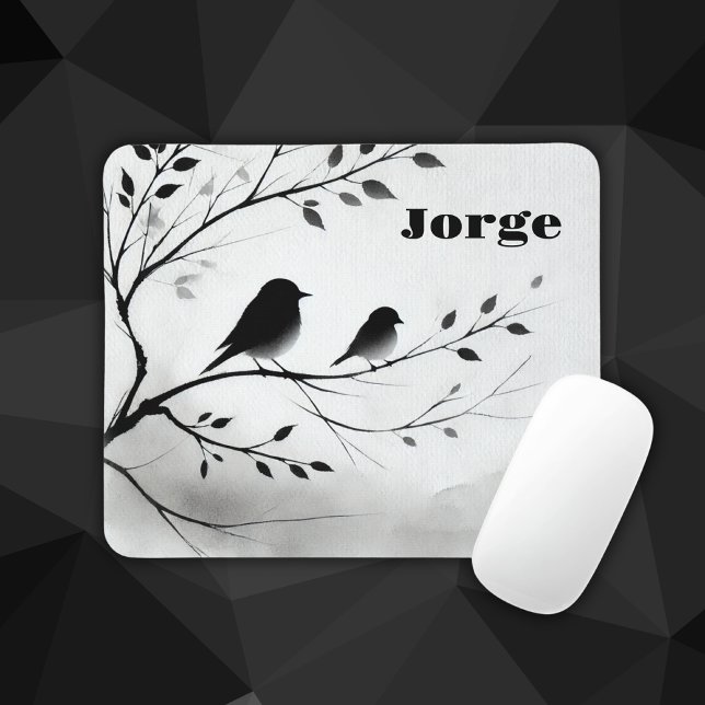 Mousepad Monograma — Pássaros Simples Pretos e Brancos em Á (Criador carregado)