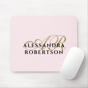 Mousepad Monograma Pastel Rosa Estiloso Dourado Preto Minim