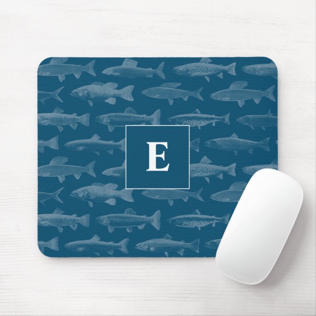 Mousepad Monograma - Peixe Azul (Com mouse)