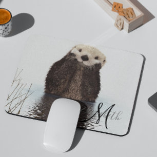 Mousepad Monograma personalizado bonito da lontra adorável