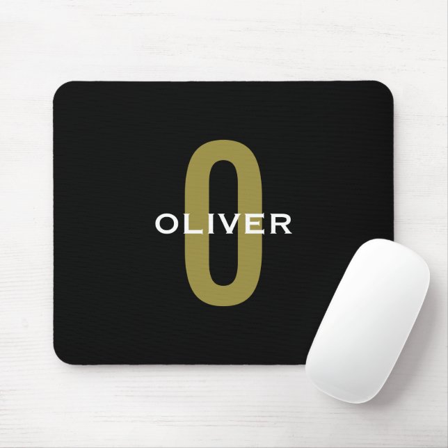 Mousepad Monograma Personalizado Branco Dourado (Com mouse)