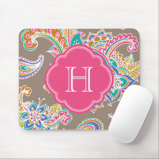 Mousepad Monograma Personalizado Colorido da Boêmia Paisley