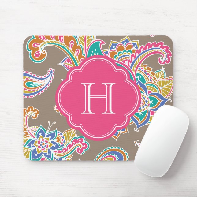 Mousepad Monograma Personalizado Colorido da Boêmia Paisley (Com mouse)