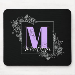 Mousepad Monograma Personalizado com Borboleta Floral Roxa 