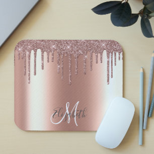 Mousepad Monograma Personalizado com Brilho em Rosa Ouro e 